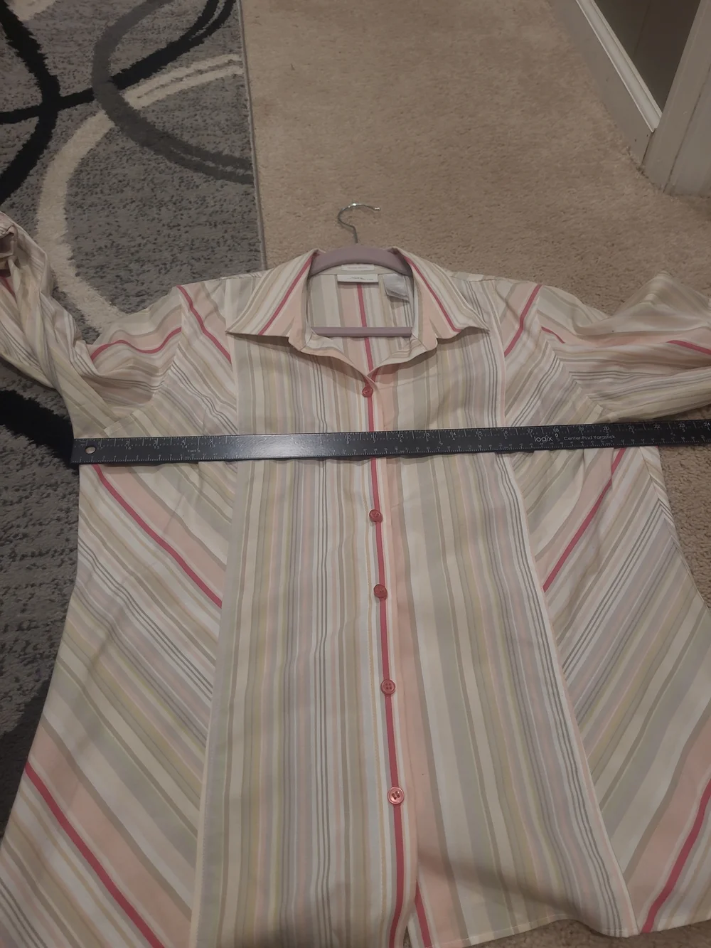 LIZ CLAIBORNE, WOMEN'S MULTI-COLOR COTTON LONG SLEEVED STRIPED BLOUSE, SIZE 14